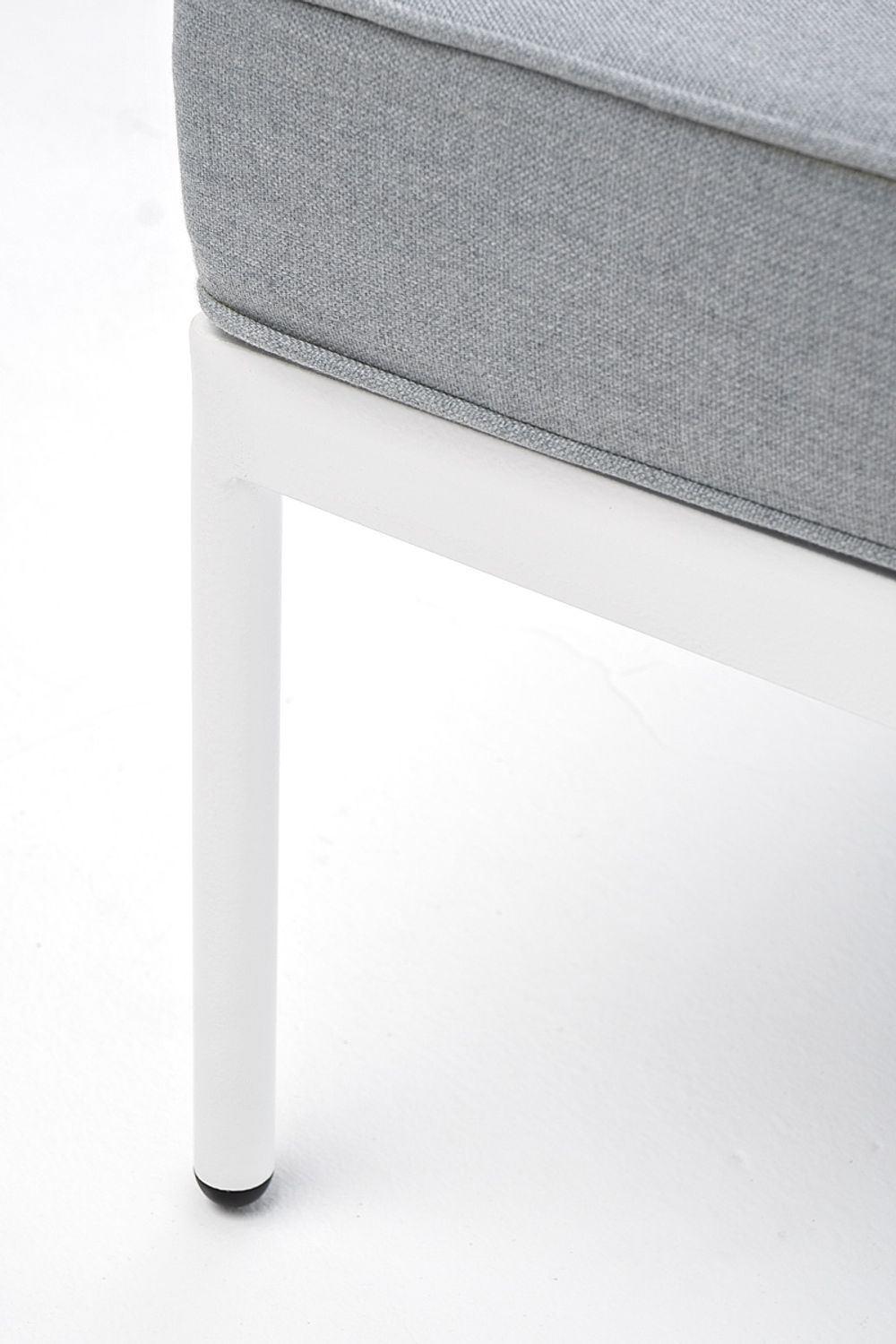 "Канны" угловой модуль плетеный из роупа, каркас алюминий белый шагрень, роуп светло-серый круглый, ткань светло-серая