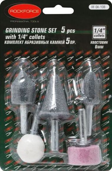 Набор камней абразивных, 5пр.(хвостовик 6мм), в блистере RockForce##Rock FORCE RF-SK-108