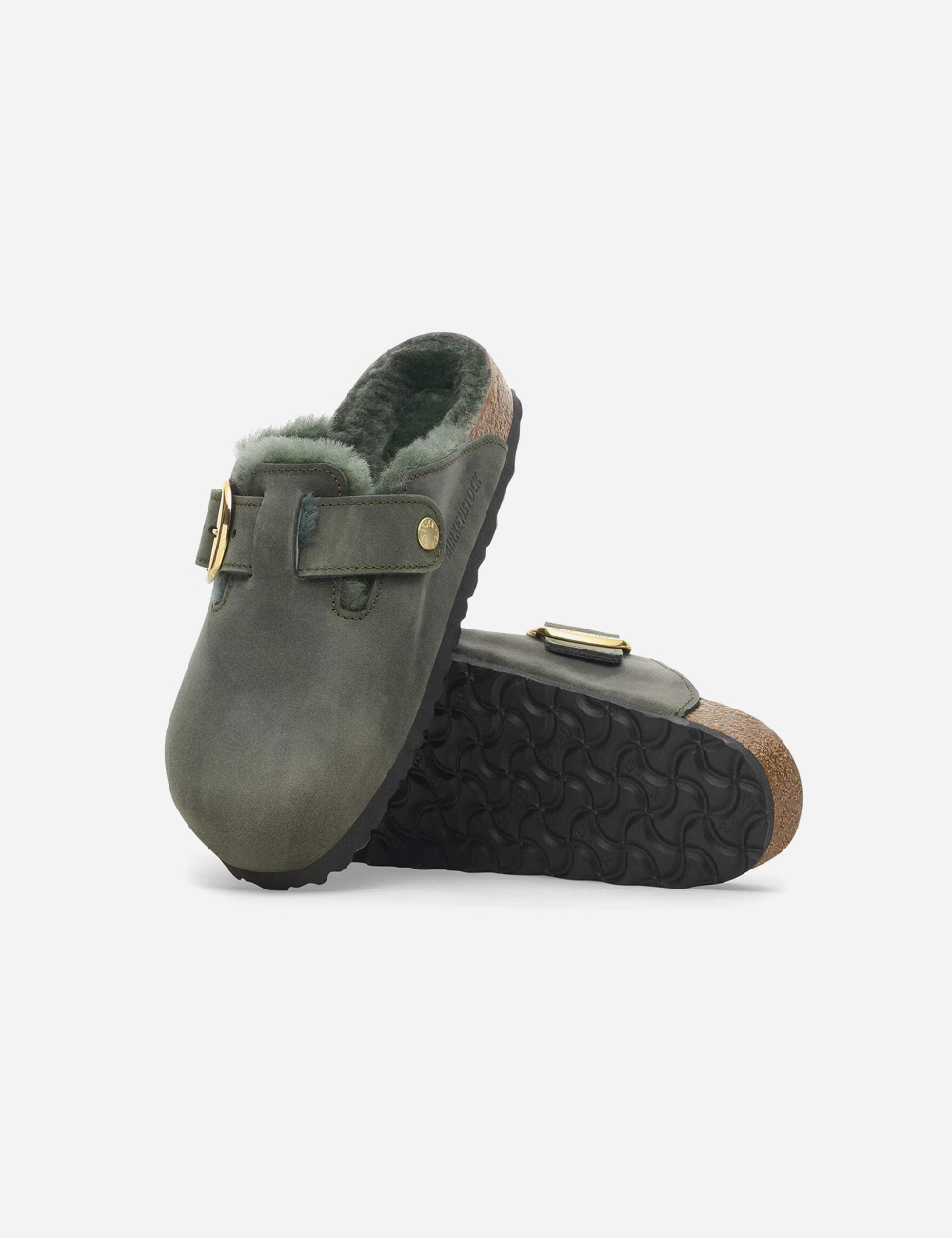 Birkenstock Boston Big Buckle Shearling Clogs "Thyme"