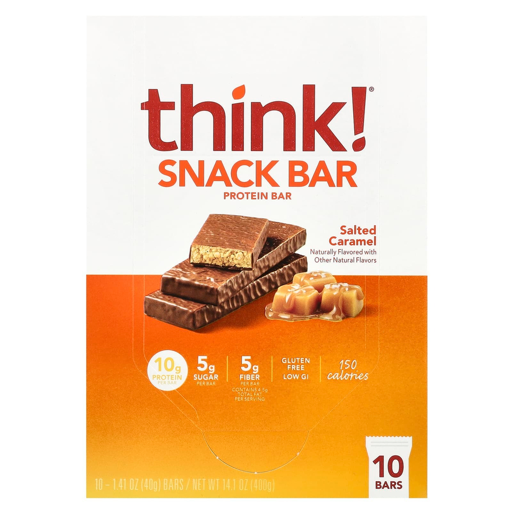Think !, Батончики Protein + 150 Calorie, соленая карамель, 10 батончиков по 1,41 унции (40 г) каждый