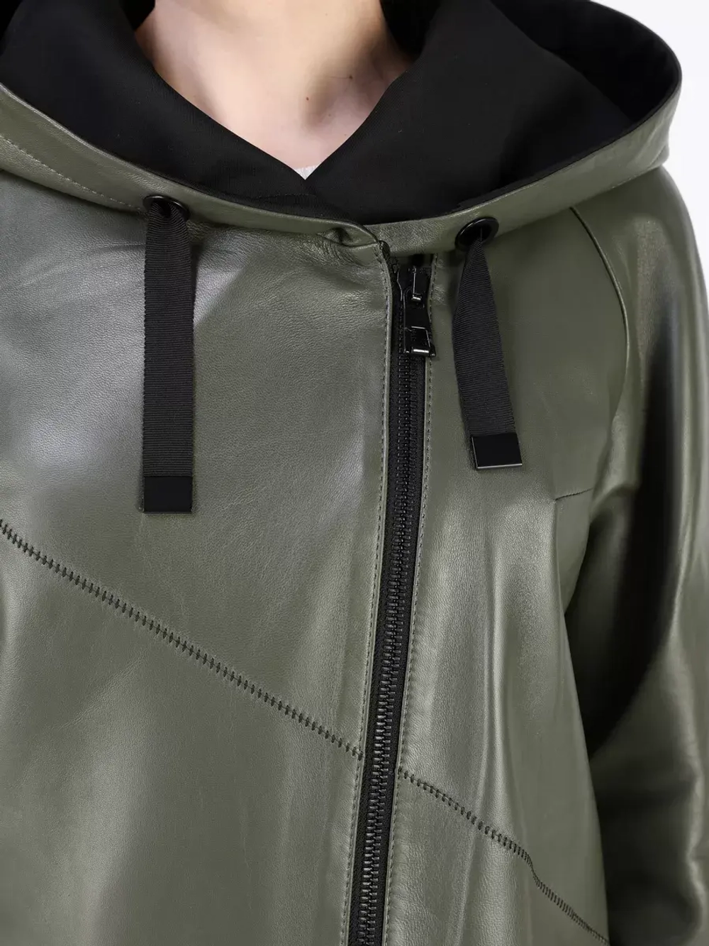 Кожаный плащ длинный с капюшоном пальто