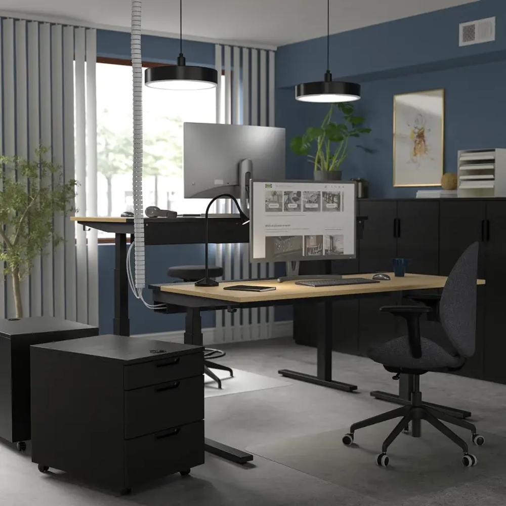 Письменный стол с регулировкой по высоте - IKEA MITTZON/МИТТЗОН ИКЕА, 160х80х62-126 см, черный/светло-коричневый