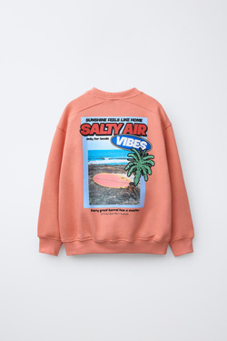 ZARA ТОЛСТОВКА С ПРИНТОМ, КОРАЛЛОВЫЙ