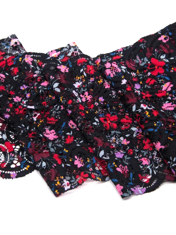 03-196 ОПТ Кружево эластичное 19 см, фламенко, черный/красный