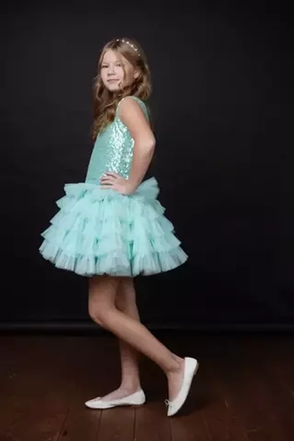 Платье  пышное бирюзовое с пайетками