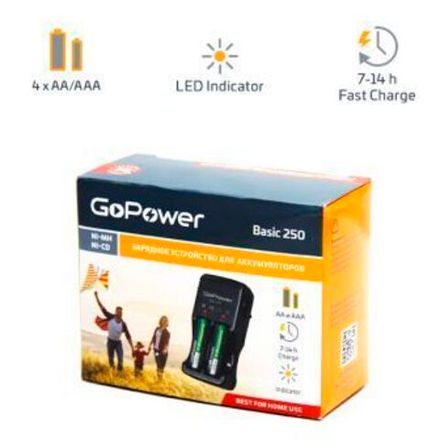 З/У для аккумуляторов GoPower Basic 250 Ni-MH/Ni-Cd 4 слота (1/20/40)