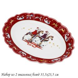 Lenardi 305-173 Набор из 2 овальных блюд 35,5х23,5х3,5см НОВЫЙ ГОД в под.уп.(х12)Фарфор