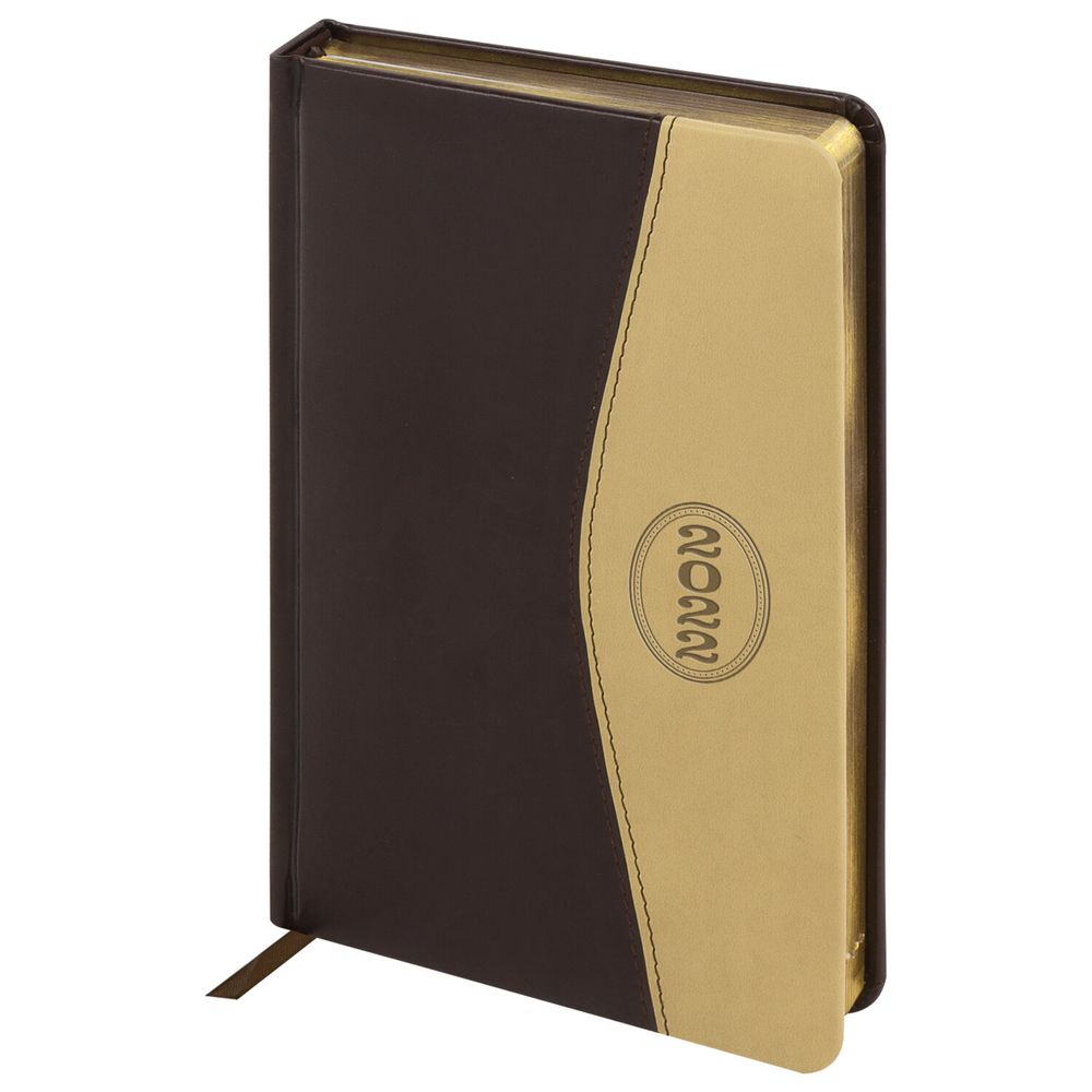 Ежедневник датированный 2022 А5 138x213 мм BRAUBERG "De Luxe", под кожу, коричневый/бежевый, 112746