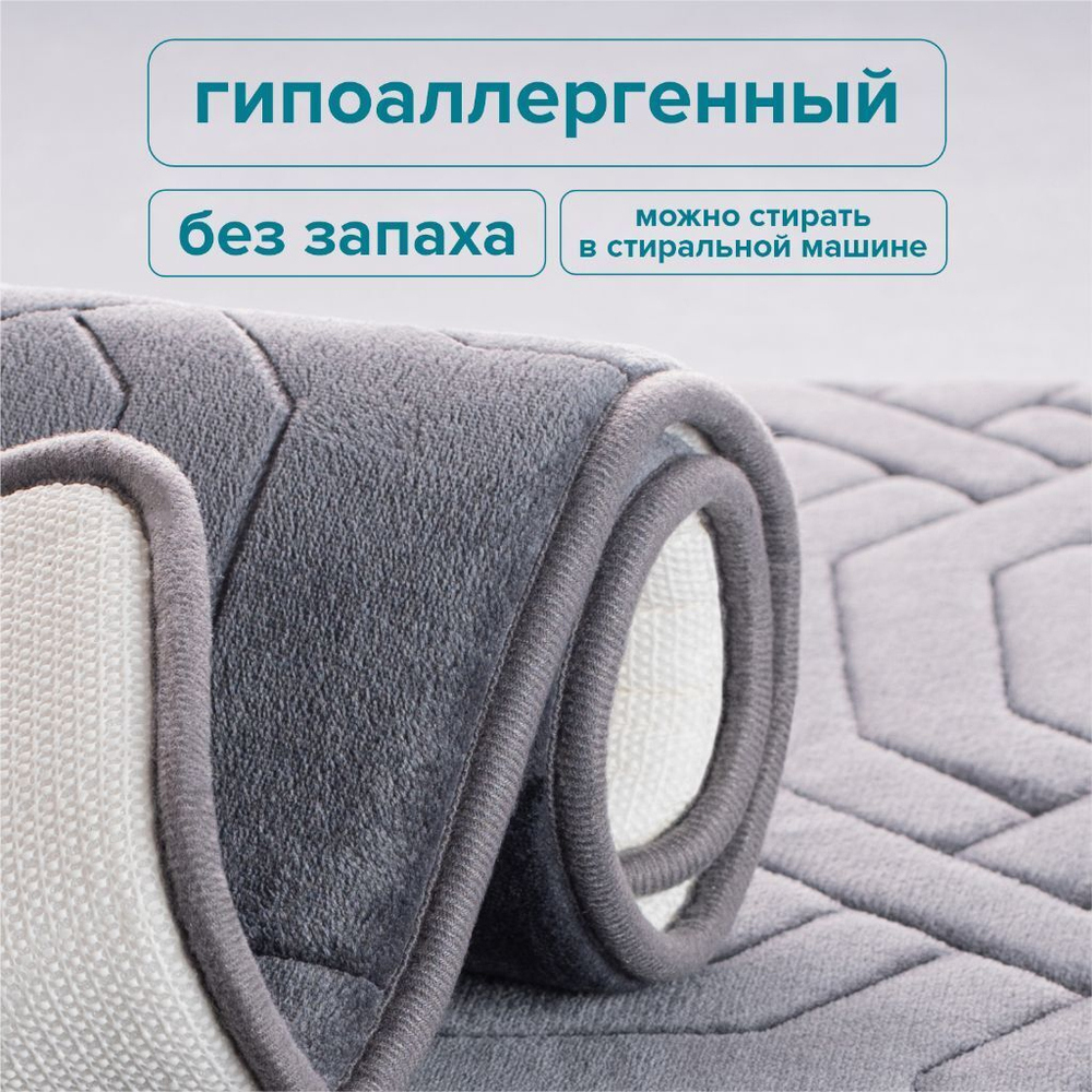 Набор ковриков для ванной и туалета, антискольз, 2 шт, 0.4х0.6, 0.5х0.8 м, ПЭ, темн-сер, РМС, КК-09Т