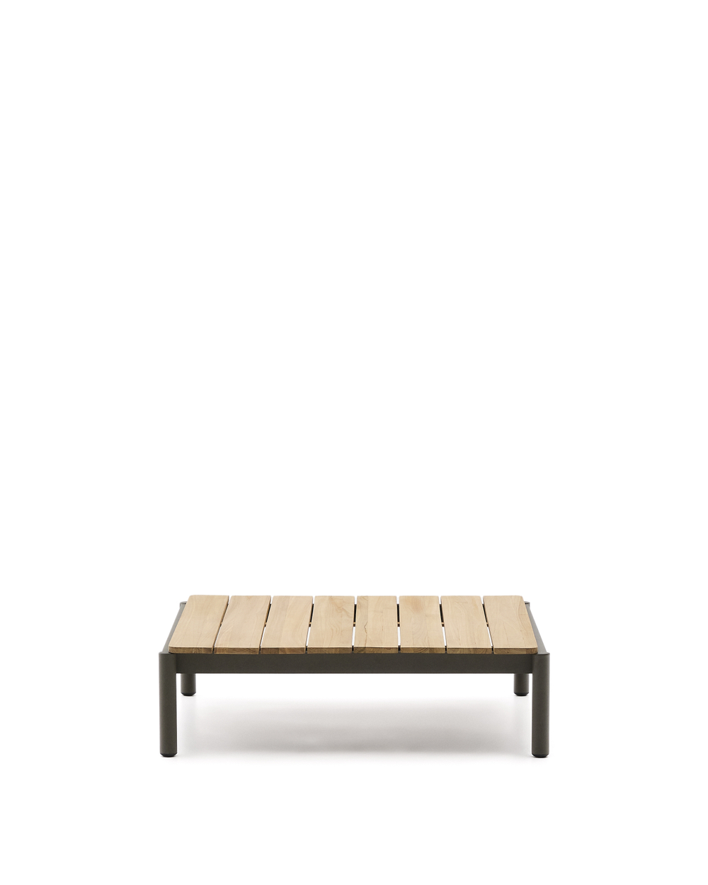 Журнальный столик Sorells из зеленого алюминия и тикового дерева 89 x 91 см