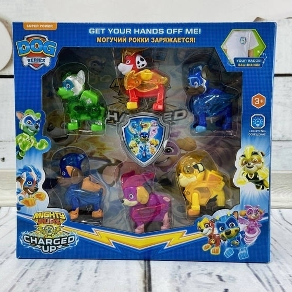 Набор фигурки Щенячий патруль Paw Patrol, Dog Series, "Могучий Рокки заряжается" со световыми эффектами, 6шт героев