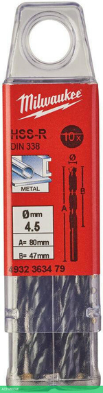Сверло по металлу Milwaukee HSS-R 4.5мм 10шт (4932363479)