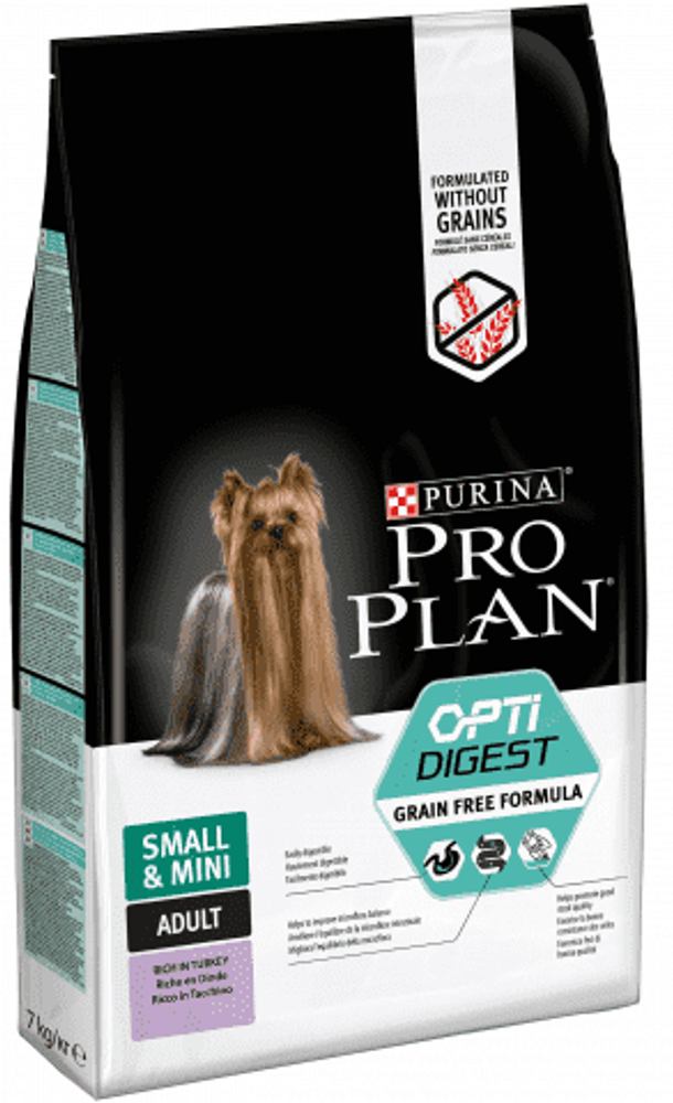 Pro Plan Grain Free 7кг корм для взр. собак мелких пород с Индейкой (Чувст. пищеварение)12399414