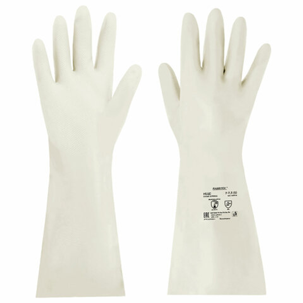 Перчатки нитриловые КЩС, EXTRA STRONG, химически устойчивые, белые, размер 7-7,5, S (малый), RABBITEX (РАББИТЕКС)