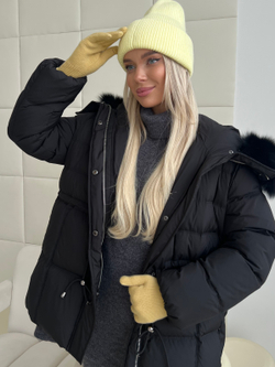 Пуховик Fresh миди с кулиской черный