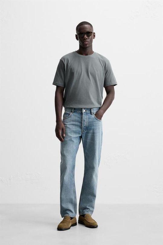 ZARA БАЗОВАЯ ФУТБОЛКА MEDIUM WEIGHT, ЗЕЛЕНОВАТЫЙ