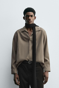 ZARA РУБАШКА СТРУЯЩЕГОСЯ ПОКРОЯ, ПЕСОЧНЫЙ