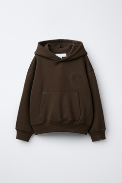 ZARA КОМПЛЕКТ ИЗ ХУДИ И БРЮК WIDE LEG С ВЫШИВКОЙ, КОРИЧНЕВЫЙ