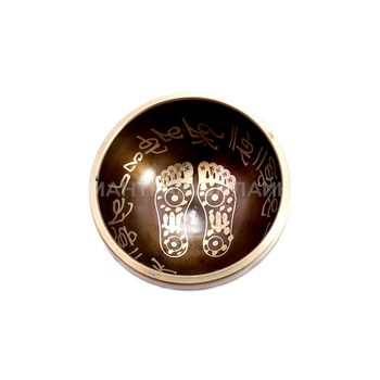 Чаша поющая Стопы с золотыми символами 5 металлов, цвет коричневый d-11,5 см h-6,5 см, вес от 420 г до 600 г