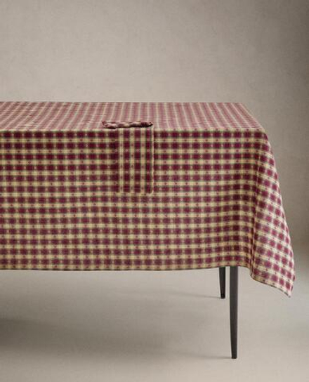 ZARA HOME РОЖДЕСТВЕНСКАЯ СКАТЕРТЬ ИЗ ХЛОПКА В КЛЕТКУ, ТЕМНО-КРАСНЫЙ