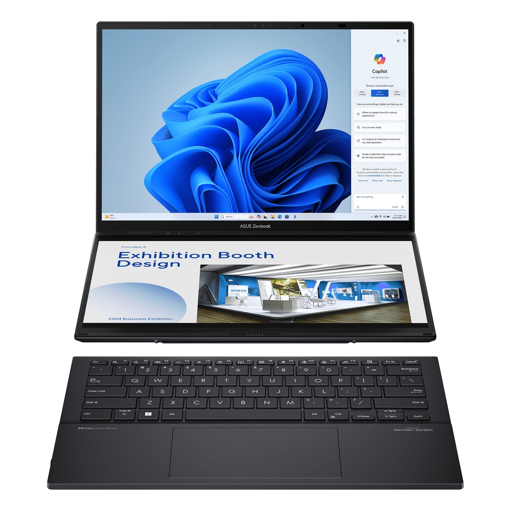 Ноутбук Asus/Zenbook Duo/UX8406CA-QL078W/1г/Core Ultra 9/285H/2,9 GHz/32 Gb/PCIe NVMe SSD/1000 Gb/No ODD/Graphics/Arc/256 Mb/14 ''/1920x1200/Windows 1
