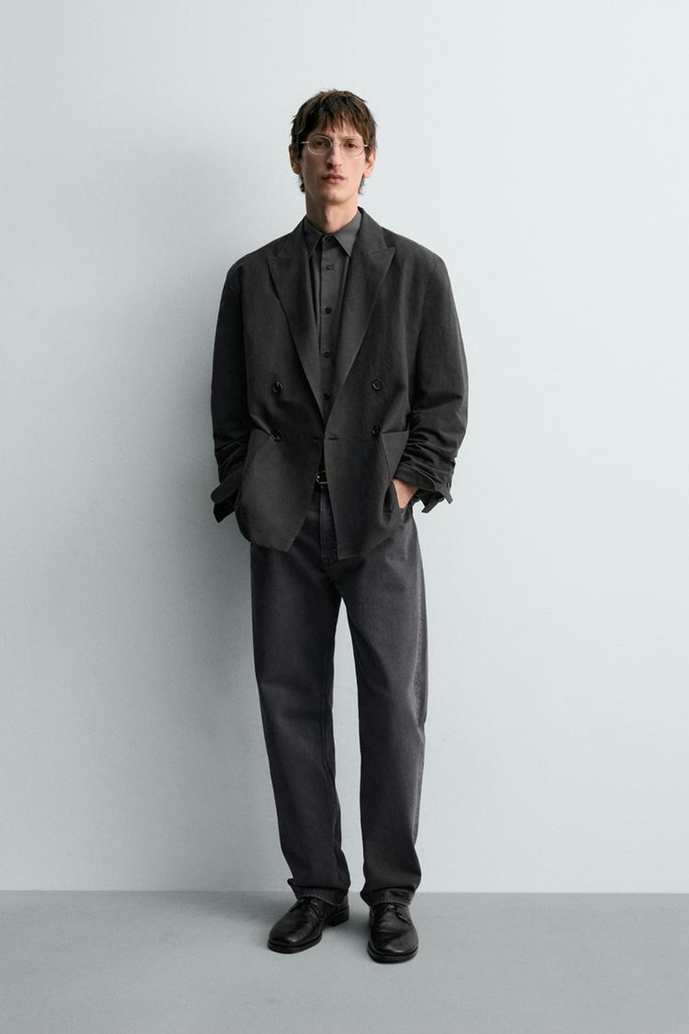 ZARA ДЖИНСЫ STRAIGHT FIT, СЕРО-СИНИЙ