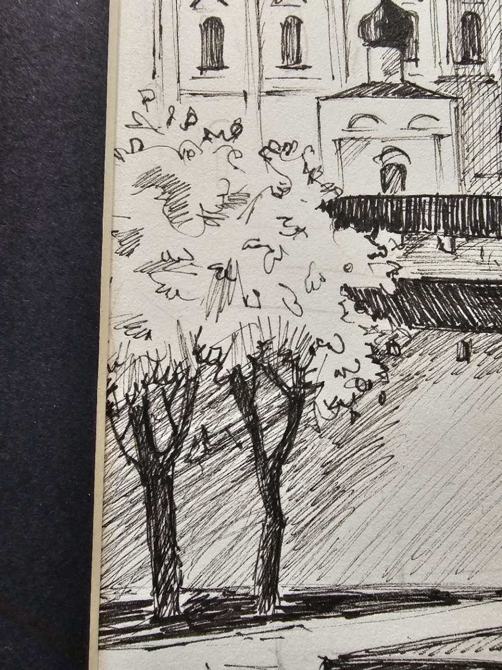 Картина, графика в паспарту 21х30 см на стену для интерьера "Псковский Кром"