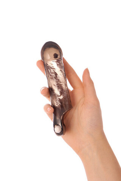 Удлиняющая насадка на член с вибрацией и фиксирующим кольцом XLover (Цвет: черный)