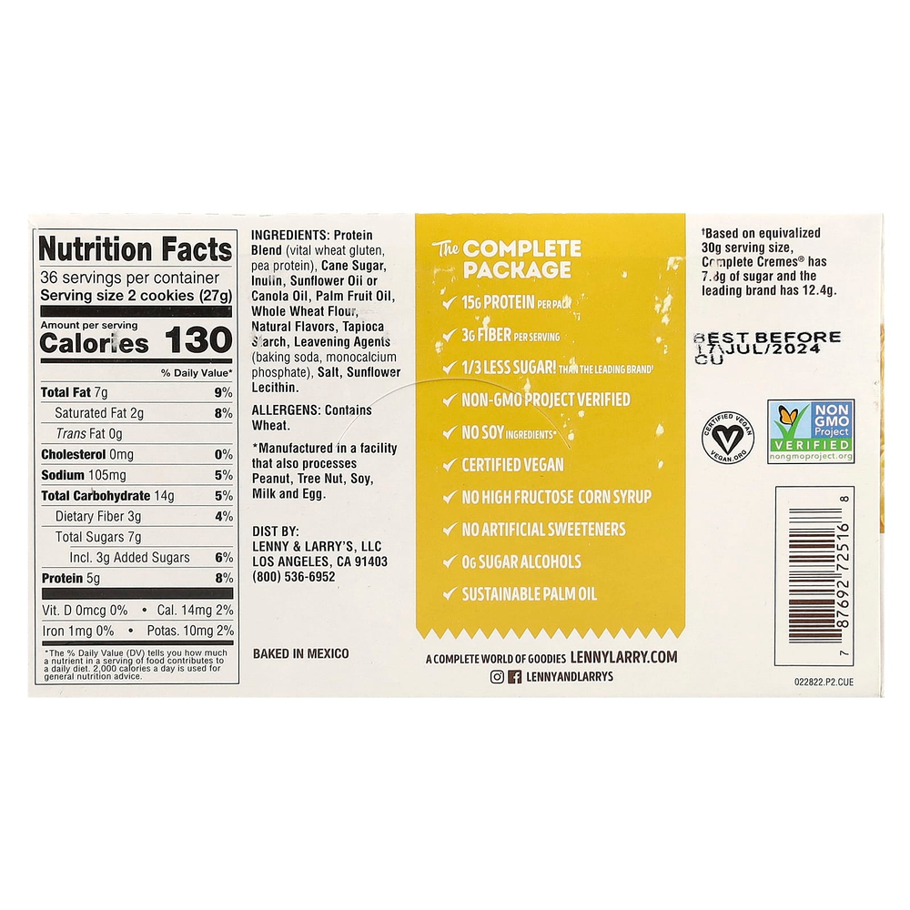 Lenny & Larry's, The Complete Cremes®, сэндвич-печенье, ваниль, 12 пакетиков по 81 г (2,86 унции)