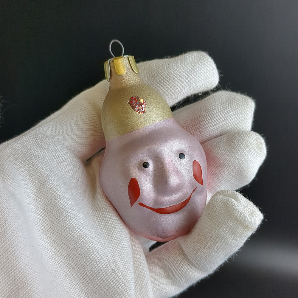 Ёлочная игрушка "Голова клоуна", стекло, подвесная, ручная роспись, винтаж СССР 1950-1980 гг