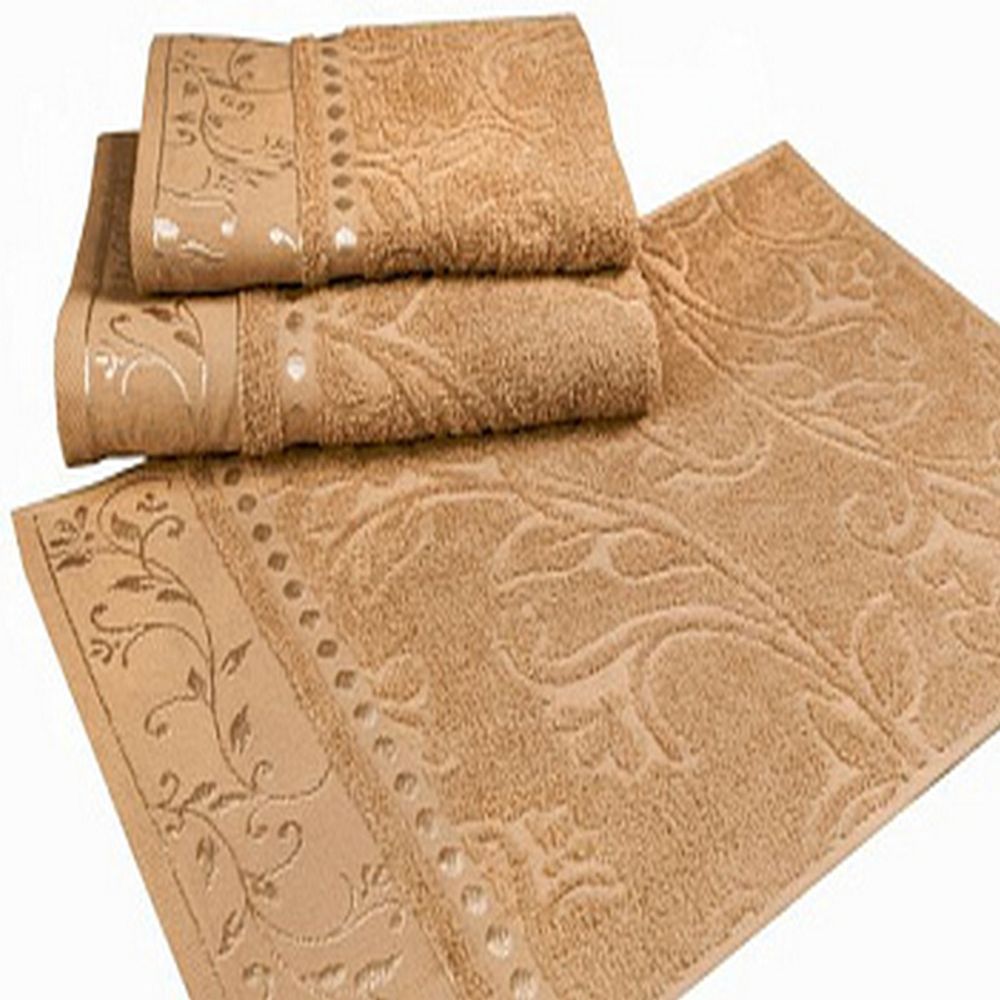 Набор из 3-х махровых полотенец "П37. Жаккард бежевый" в упаковке, 100% хлопок, Россия.