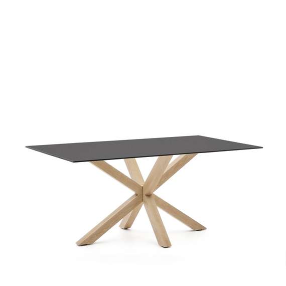 Стол Argo из матового черного стекла со стальными ножками под дерево 160 x 90 см