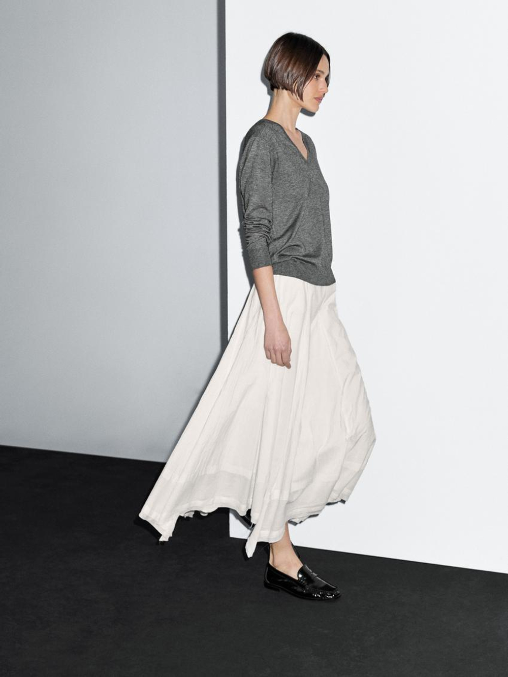 Massimo Dutti Свитер из смесовой шерсти с V-образным вырезом, серый