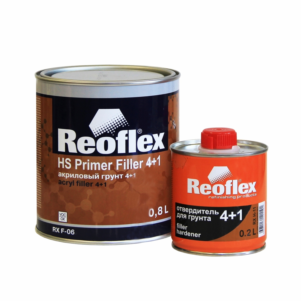 REOFLEX 2К Грунт акриловый 4+1 (комплект 0,8л+0,2л), Серый