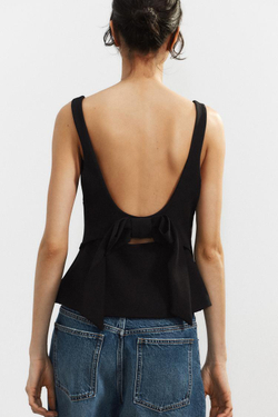 ZARA ТОП С БАНТОМ СЗАДИ, ЧЕРНЫЙ
