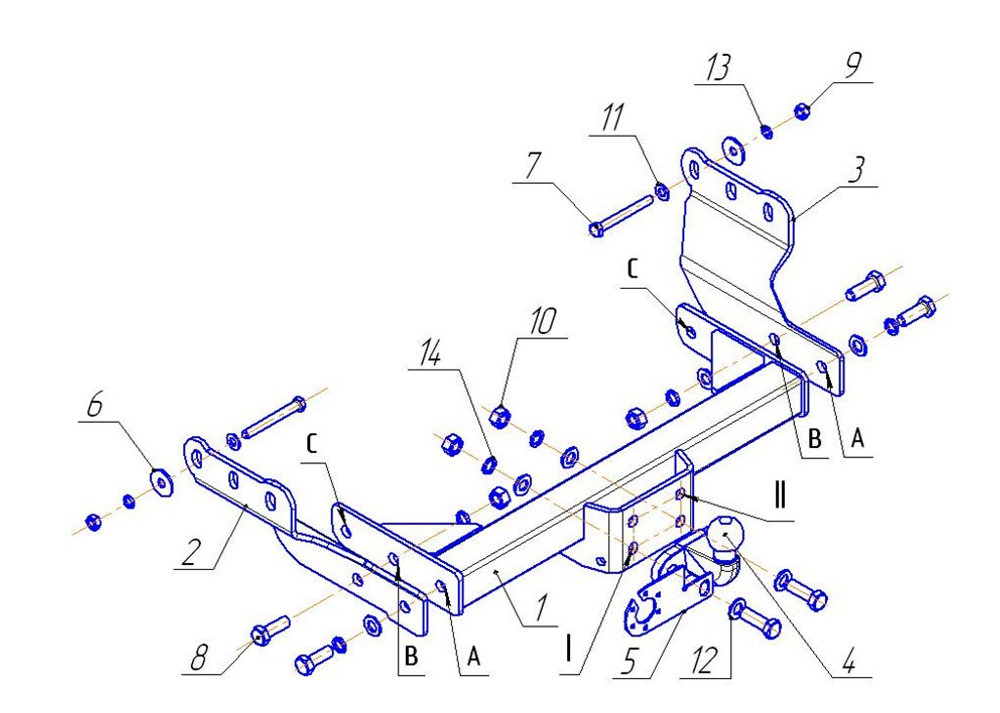 Фаркоп для Ford Transit фургон 2000-2014 Тип шара: F. Нагрузки: 2000/100 кг, FD 26
