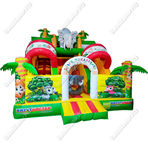 Надувной батут-горка "Слоник в джунглях",с переходом  6*5*5,5 м