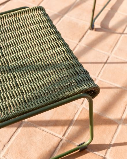 Скамейка для ног Maurina из оцинкованной стали зелёного цвета и зелёного шнура 58 x 52,5 см