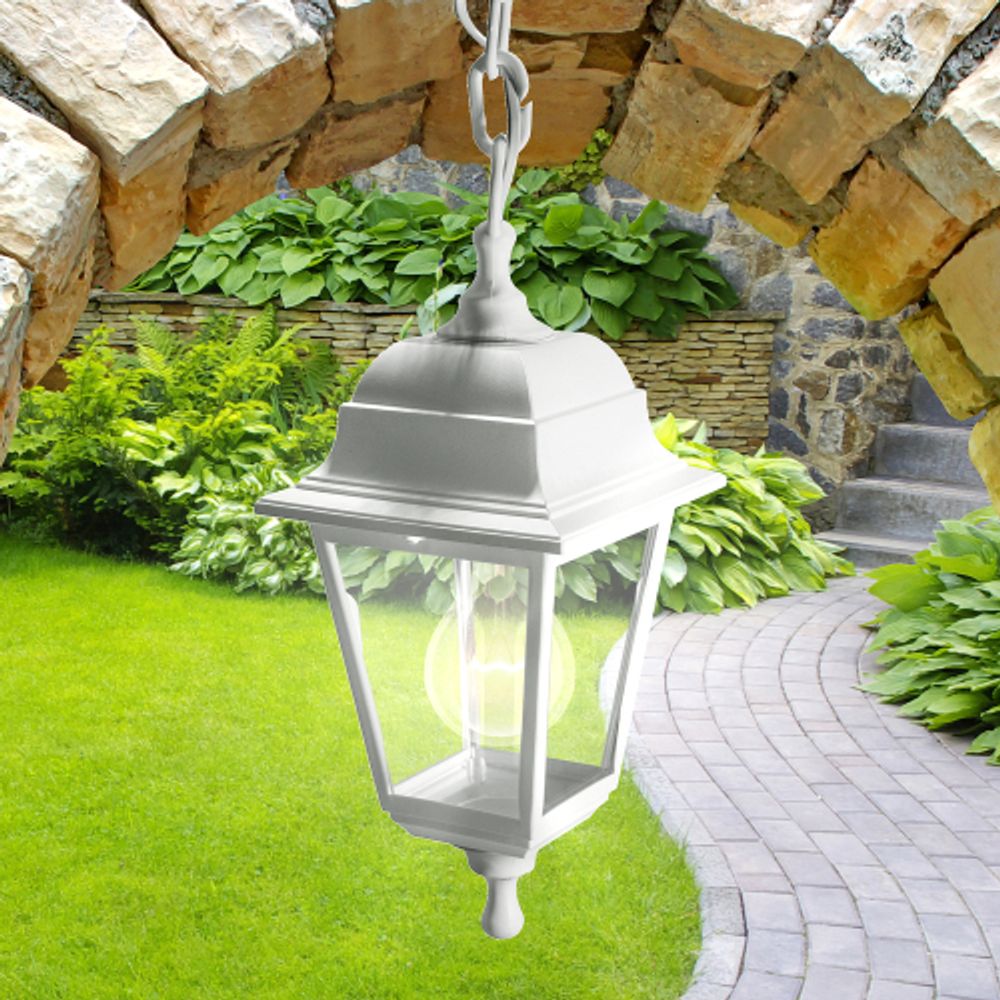 Садово-парковый светильник ЭРА НСУ 04-60-001 белый 4 гранный подвесной IP44 Е27 max60Вт