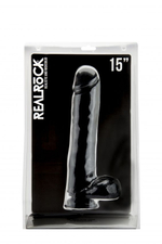 Чёрный фаллоимитатор Realistic Cock 15 With Scrotum - 38 см. (Цвет: черный)