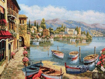 Гобеленовая картина "D. ПРИЧАЛ" в багетной раме, Россия.