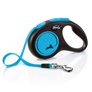 Рулетка Flexi Neon New S (до 15 кг) лента 5 м, светоотражающая, голубой неон
