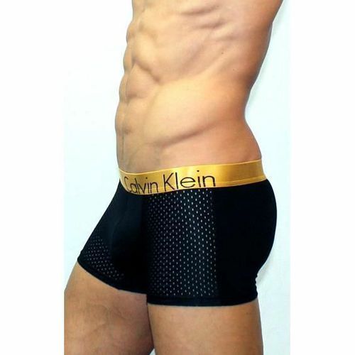 Мужские трусы боксеры черные с золотистой резинкой Calvin Klein Bold Trunks со вставкой