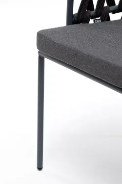 "Диего" стул плетеный из роупа, каркас из стали серый (RAL7022) муар, роуп темно-серый круглый, ткань темно-серая 027