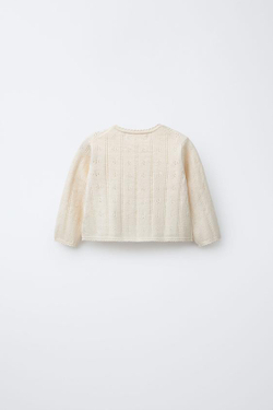 ZARA ВЯЗАНЫЙ КАРДИГАН С АЖУРНОЙ ВЯЗКОЙ И ВЫШИВКОЙ, ЭКРЮ