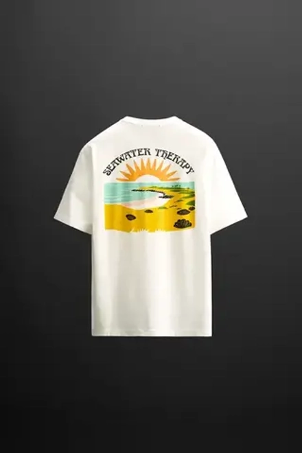 ZARA ФУТБОЛКА С КОНТРАСТНЫМ ПРИНТОМ, БЕЛЫЙ