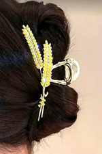 Заколка-краб для волос Колос Цвет золото с желтыми камнями.