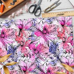 Ткань поплин розовые очертания цветов