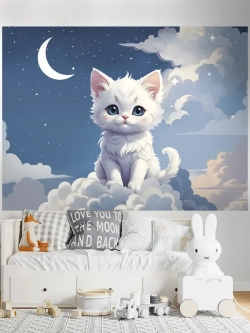 3D Детские фотообои кот и голубое небо