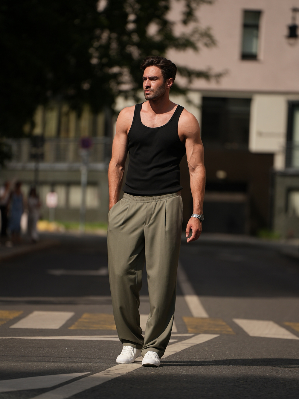 Брюки широкие легкие | olive